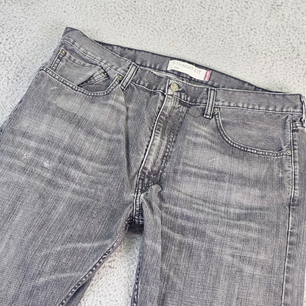 Levis 505 Jeans Mens 38x34 Gray Straight Leg Charcoal Distressed Denim Zip Fly